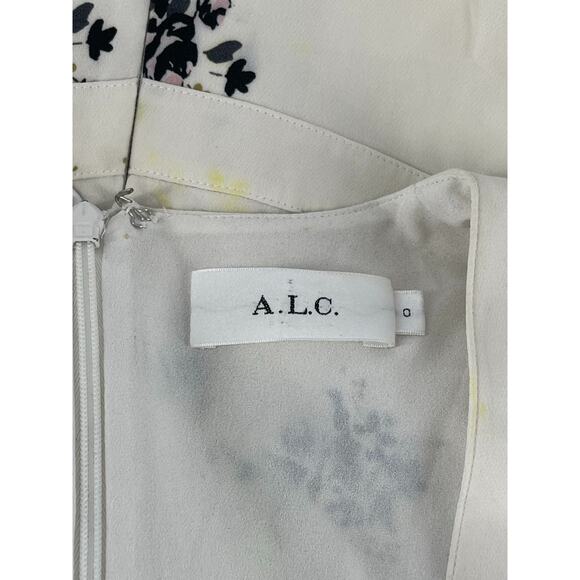 A.L.C. Black White Floral Long Sleeve V-Neck Flounce Mini Dress Women's Size 0 - Picture 10 of 10
